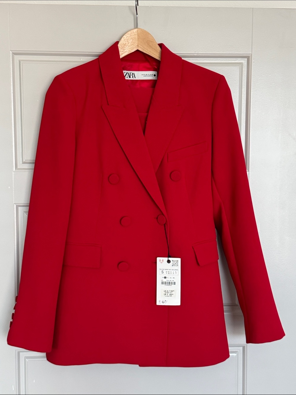 NWT Zara Bright Red Double-Breasted Blazer, S